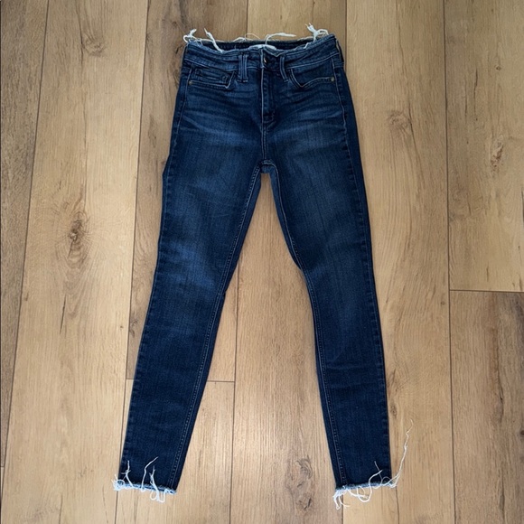 Dark Blue Frayed Hem Women's Jeans - Picture 1 of 5
